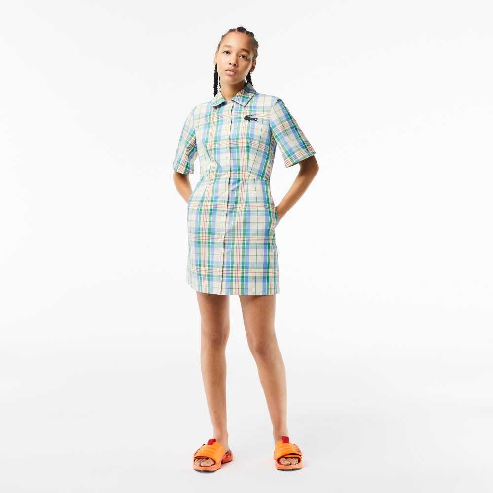 Lacoste Bomull Blend Checkerboard Vita Gröna Blå Orange Vita | ZLURK-9076