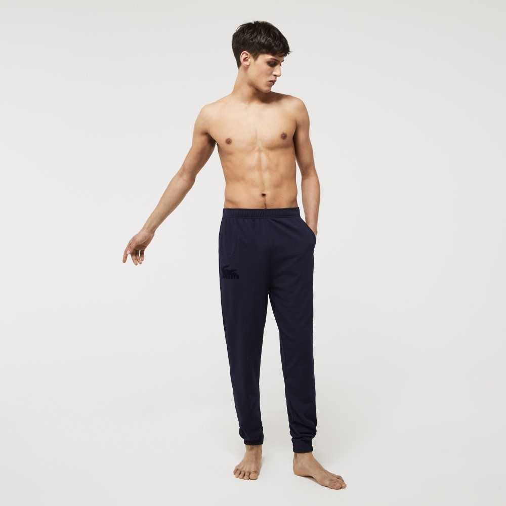 Lacoste Bomull Fleece Lounge Joggers Marinblå Blå | YGNXZ-6923