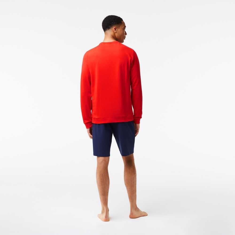 Lacoste Bomull Fleece Lounge Sweatshirt Röda Marinblå Blå | IPYGT-6102