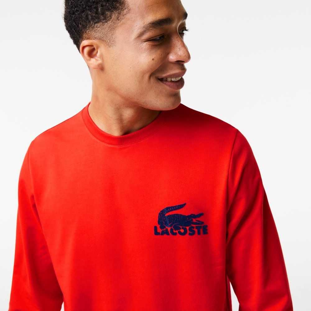 Lacoste Bomull Fleece Lounge Sweatshirt Röda Marinblå Blå | IPYGT-6102