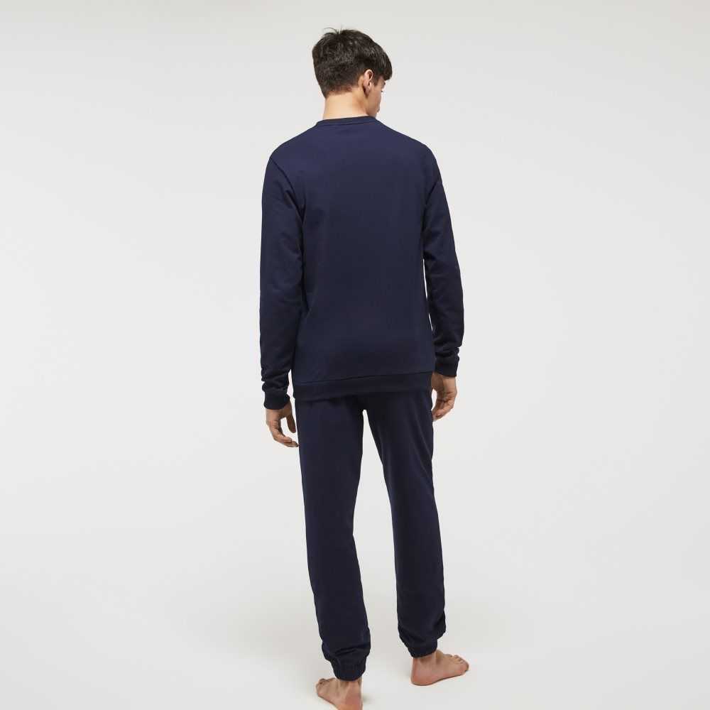 Lacoste Bomull Fleece Lounge Sweatshirt Marinblå Blå | OVLKH-4712