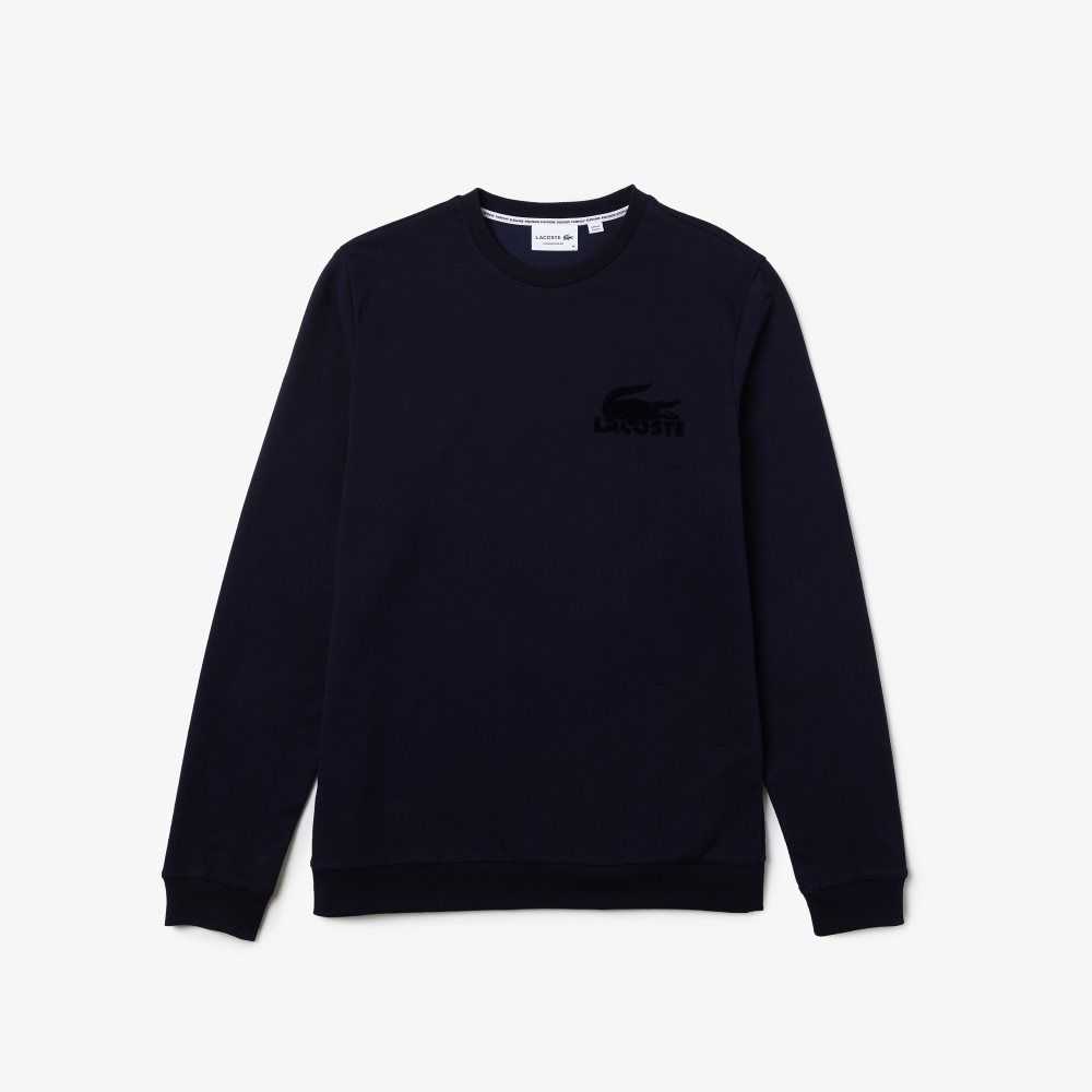 Lacoste Bomull Fleece Lounge Sweatshirt Marinblå Blå | OVLKH-4712