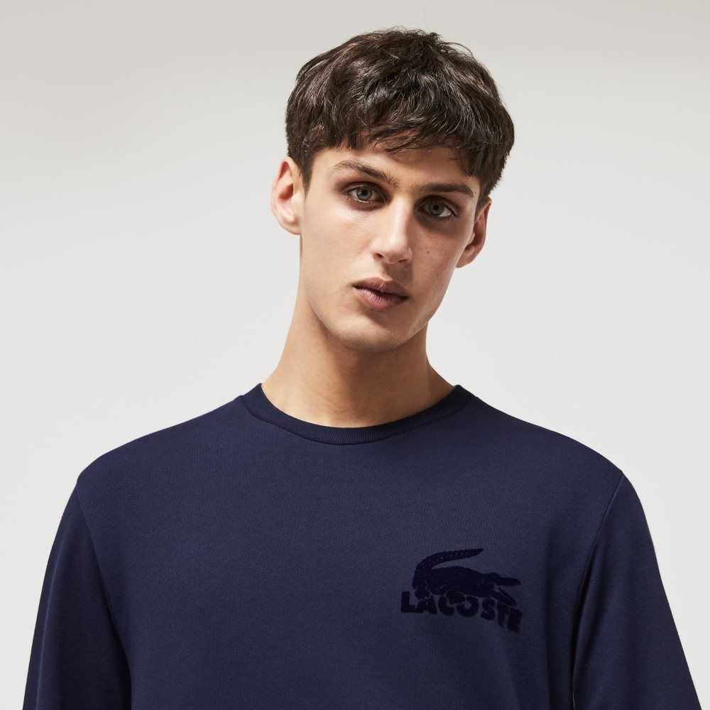 Lacoste Bomull Fleece Lounge Sweatshirt Marinblå Blå | OVLKH-4712