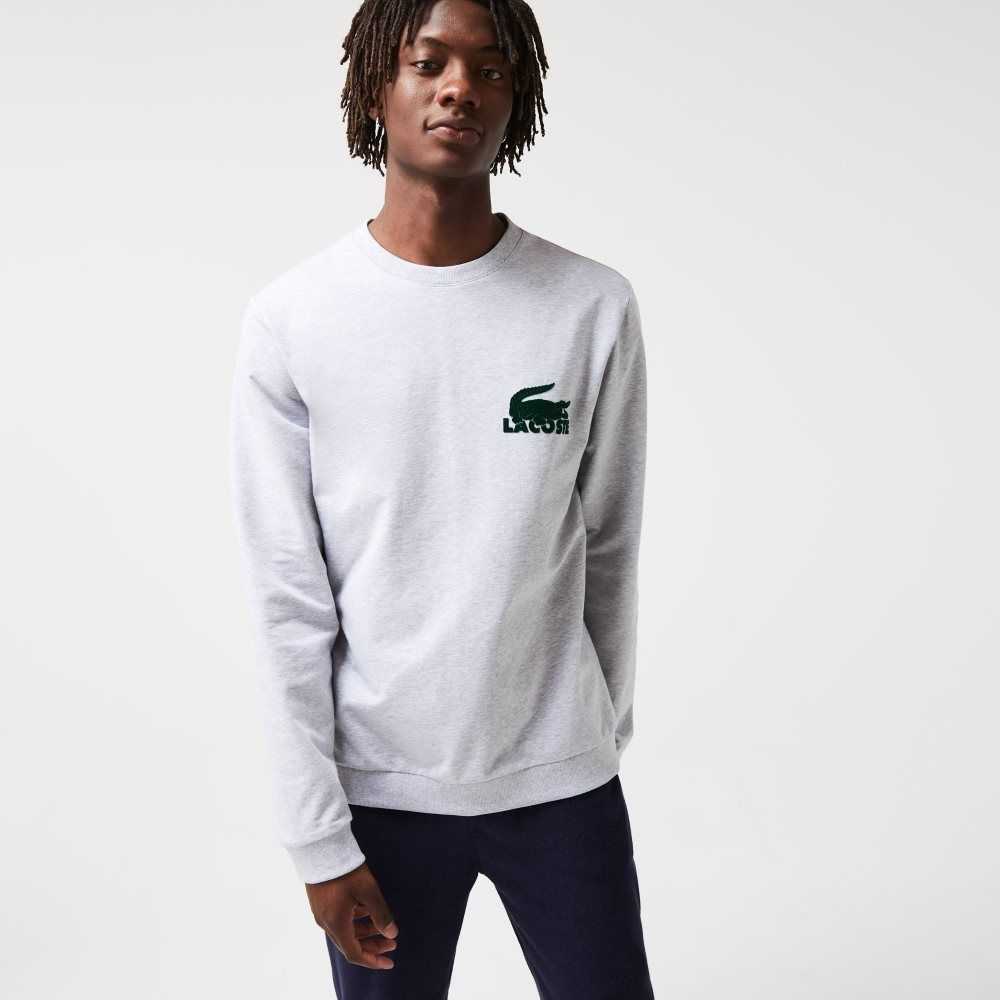 Lacoste Bomull Fleece Lounge Sweatshirt Grå Gröna | QFLYS-7960