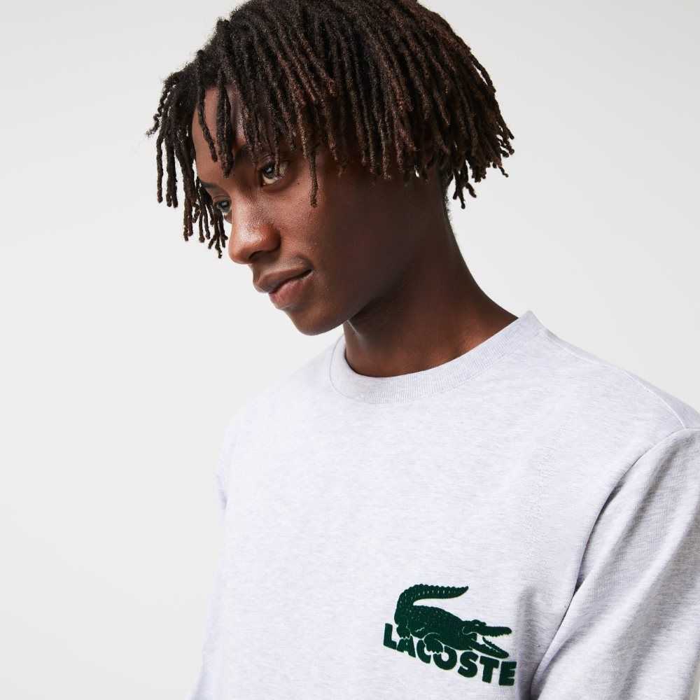 Lacoste Bomull Fleece Lounge Sweatshirt Grå Gröna | QFLYS-7960