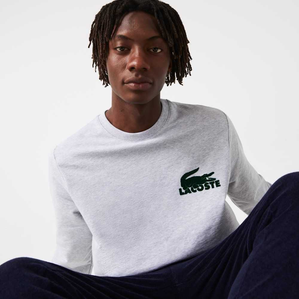 Lacoste Bomull Fleece Lounge Sweatshirt Grå Gröna | QFLYS-7960