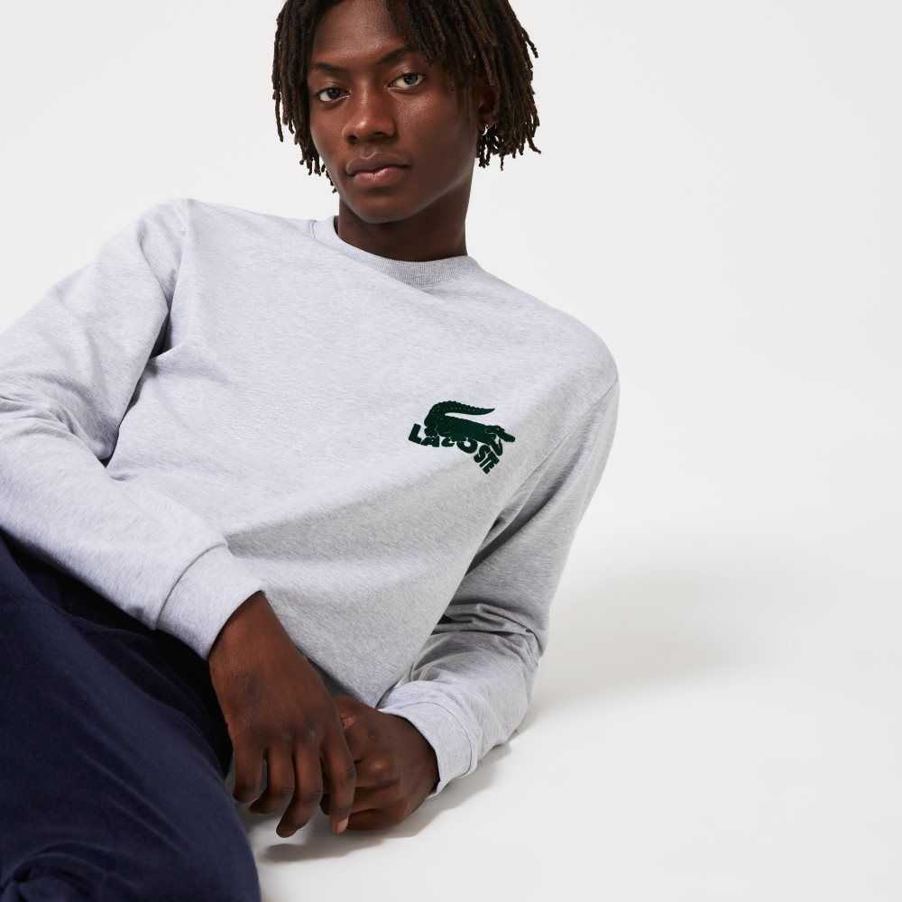 Lacoste Bomull Fleece Lounge Sweatshirt Grå Gröna | QFLYS-7960