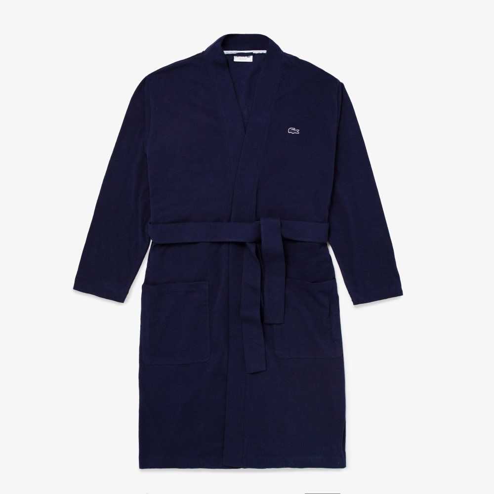 Lacoste Bomull Jersey Bathrobe Marinblå Blå | BKNQI-3687