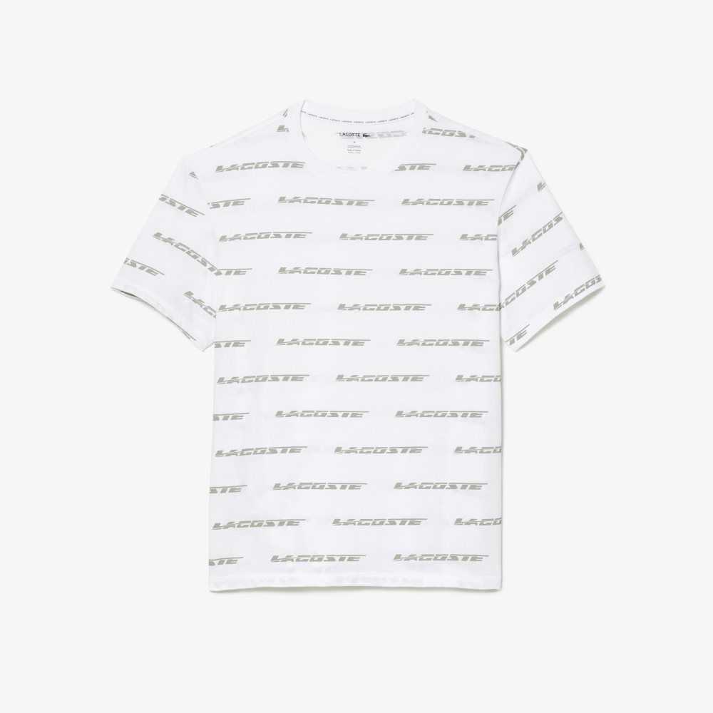 Lacoste Bomull Jersey Logo Print T-Shirt Vita Khaki Gröna | XYDUH-5830