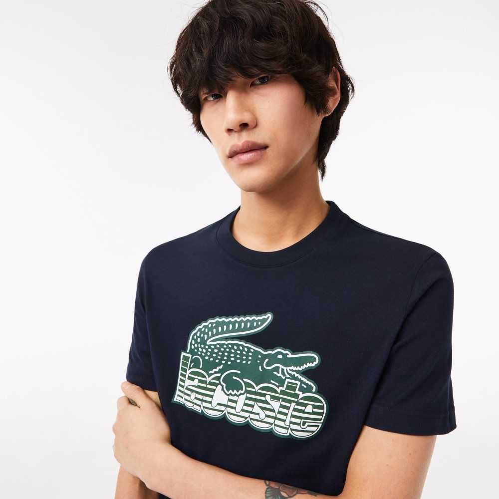 Lacoste Bomull Jersey Print T-Shirt Marinblå Blå | XYIUD-6547