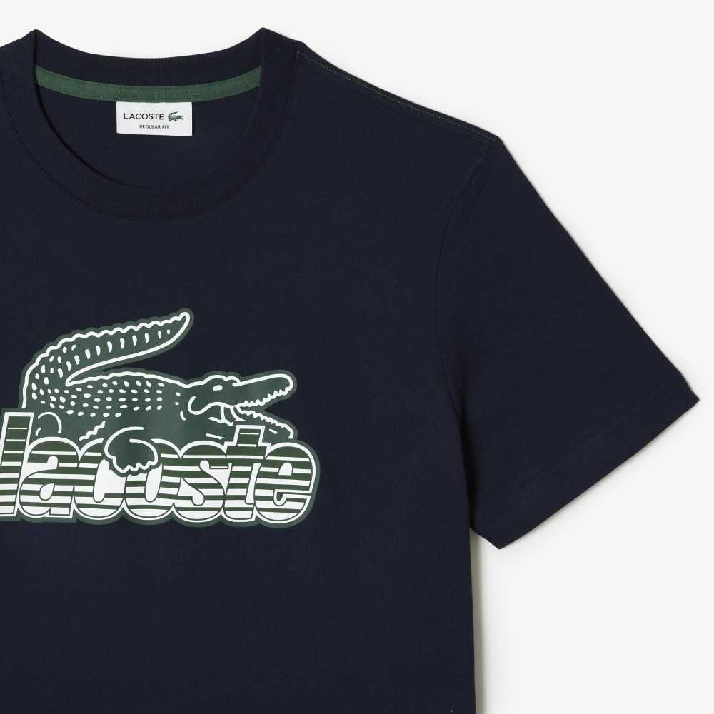 Lacoste Bomull Jersey Print T-Shirt Marinblå Blå | XYIUD-6547