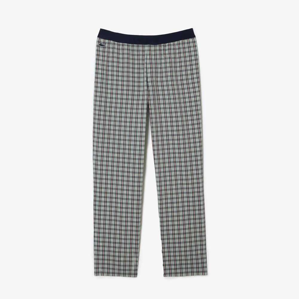 Lacoste Bomull Poplin Check Print Pajama Pants Gröna Marinblå Blå Orange Gula | IVPJS-9764