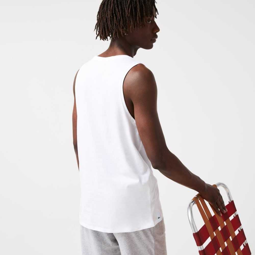 Lacoste Bomull Tank Top 3-Pack Vita | IYVOH-4735