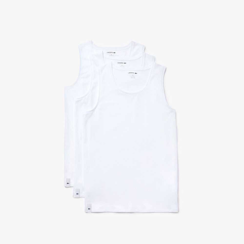 Lacoste Bomull Tank Top 3-Pack Vita | IYVOH-4735