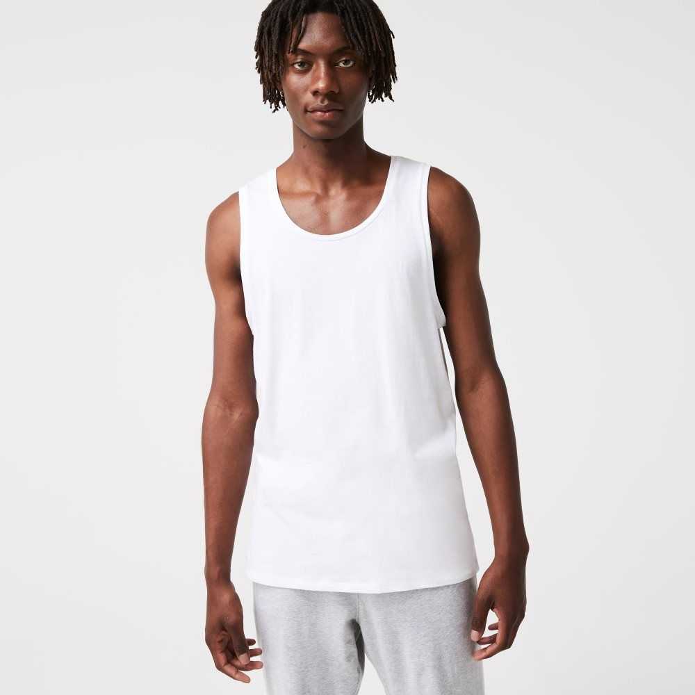 Lacoste Bomull Tank Top 3-Pack Vita | IYVOH-4735