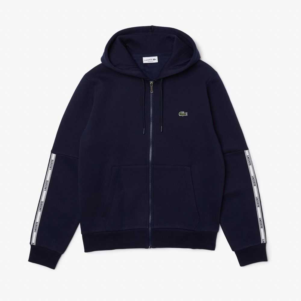 Lacoste Branded Bands Zippered Fleece Hoodie Marinblå Blå | AWVMZ-3967