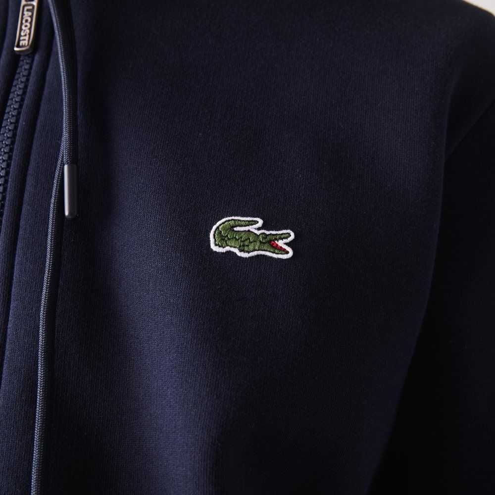 Lacoste Branded Bands Zippered Fleece Hoodie Marinblå Blå | AWVMZ-3967