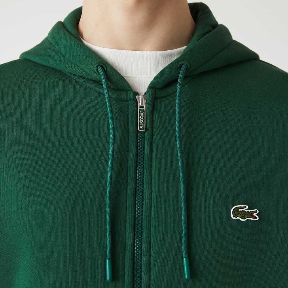 Lacoste Branded Bands Zippered Fleece Hoodie Gröna | YUBXE-5392