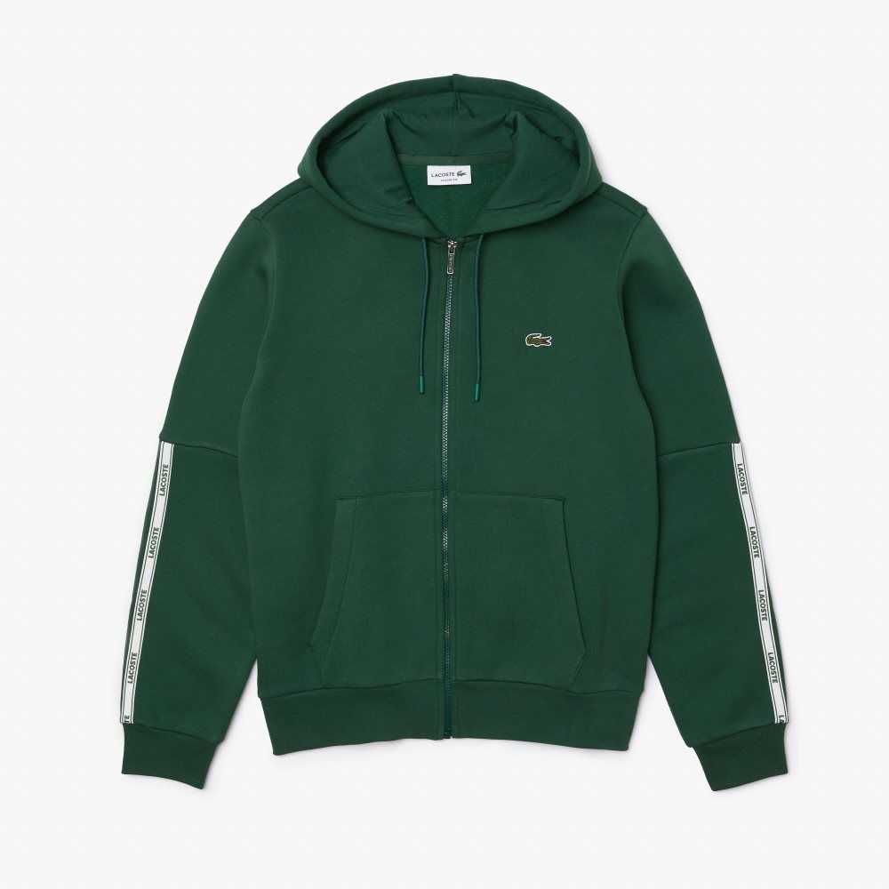 Lacoste Branded Bands Zippered Fleece Hoodie Gröna | YUBXE-5392