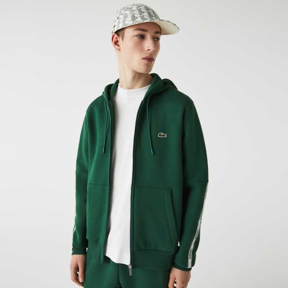 Lacoste Branded Bands Zippered Fleece Hoodie Gröna | YUBXE-5392