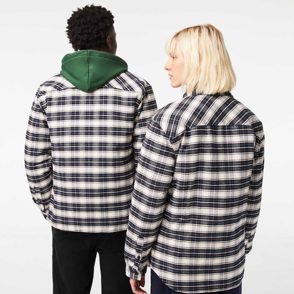 Lacoste Branded Check Print Overshirt Vita Svarta Blå | BPYMU-0824