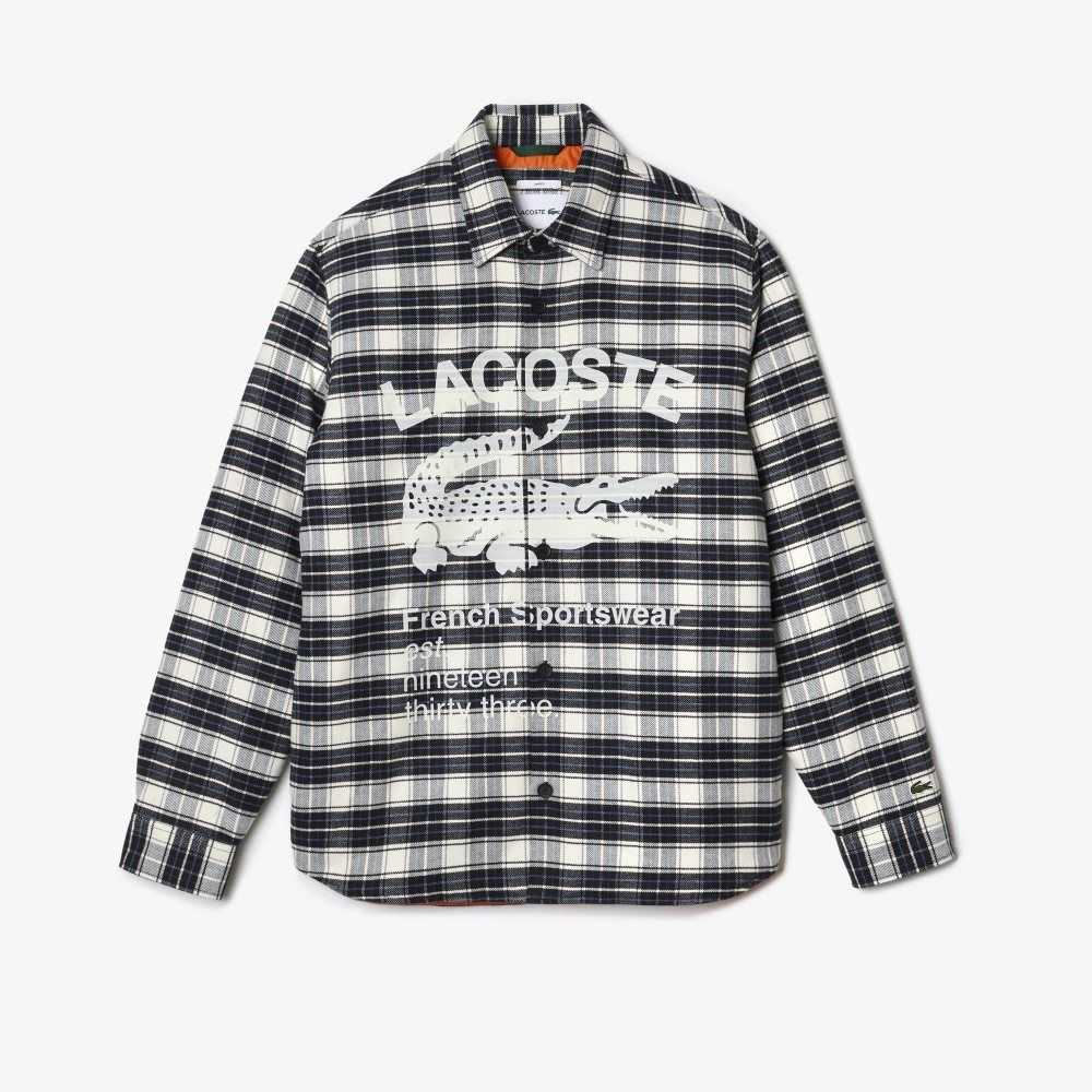 Lacoste Branded Check Print Overshirt Vita Svarta Blå | BPYMU-0824