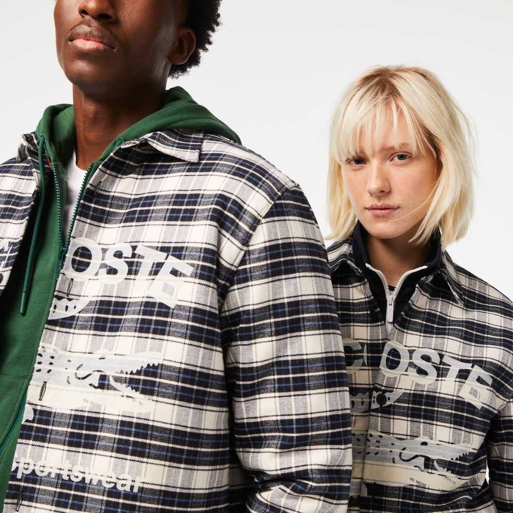 Lacoste Branded Check Print Vita Svarta Blå | NFKWE-1647