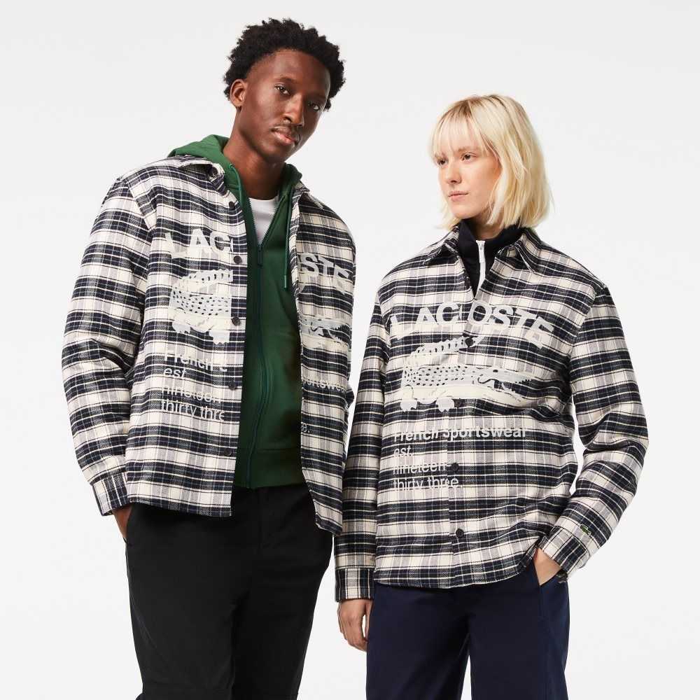 Lacoste Branded Check Print Vita Svarta Blå | NFKWE-1647