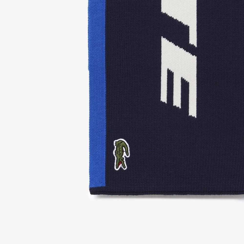 Lacoste Branded Color-Block Scarf Blå Marinblå Blå Vita | CQFUI-9542