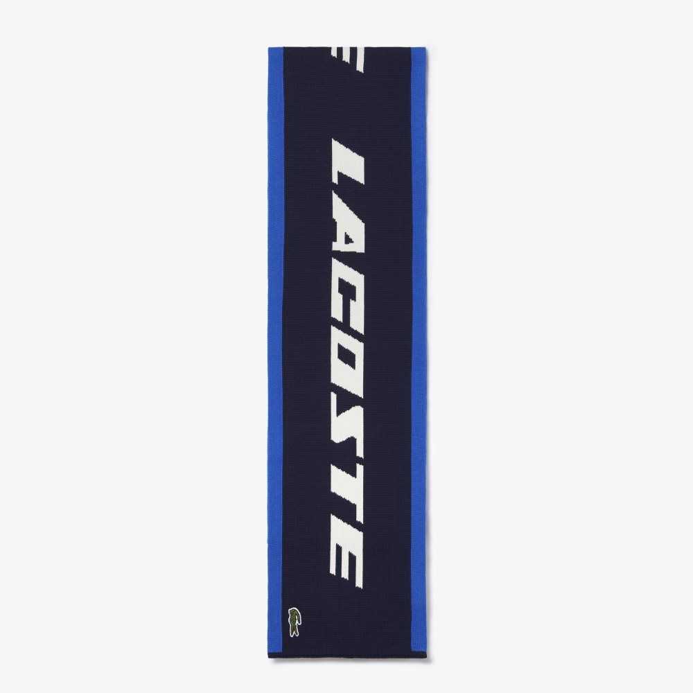 Lacoste Branded Color-Block Scarf Blå Marinblå Blå Vita | CQFUI-9542