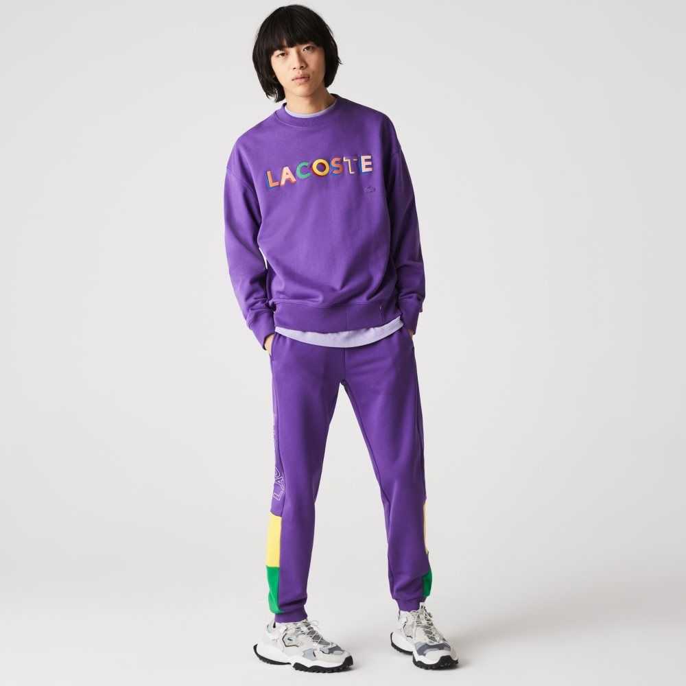 Lacoste Branded Colorblock Fleece Jogging Pants Lila Gula Gröna | OHTKC-5204