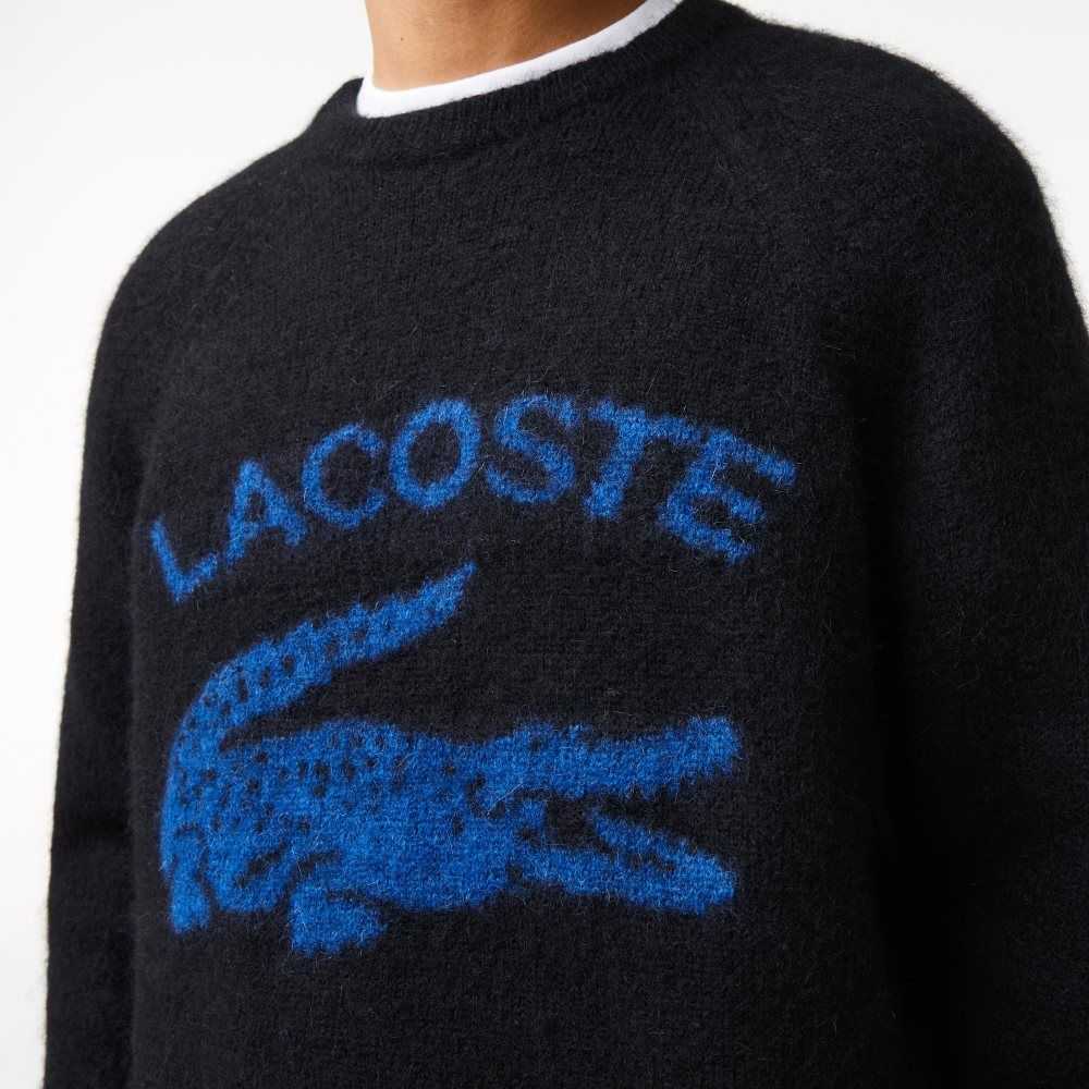 Lacoste Branded Contrast Crocodile Blend Alpaca Svarta Blå | MICES-3924