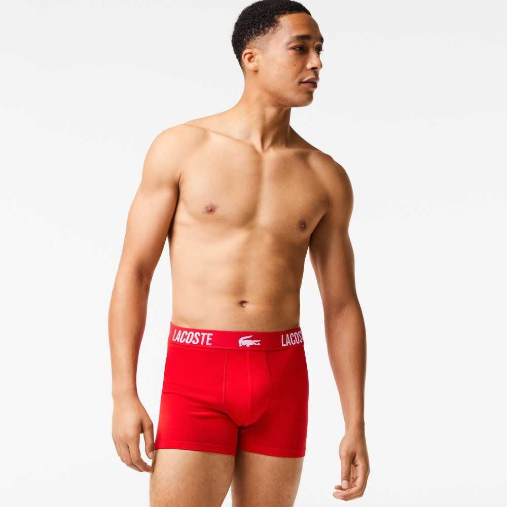 Lacoste Branded Contrast Crocodile Boxer Brief 3-Pack Svarta Röda Vita | CGBQE-7150