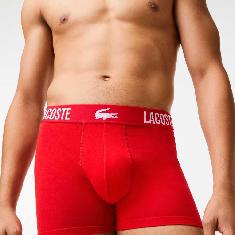 Lacoste Branded Contrast Crocodile Boxer Brief 3-Pack Svarta Röda Vita | CGBQE-7150