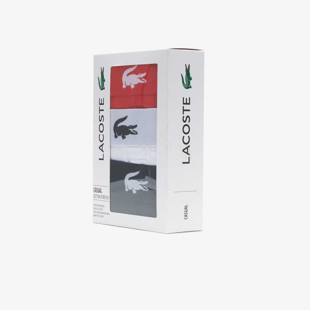 Lacoste Branded Contrast Crocodile Boxer Brief 3-Pack Svarta Röda Vita | CGBQE-7150