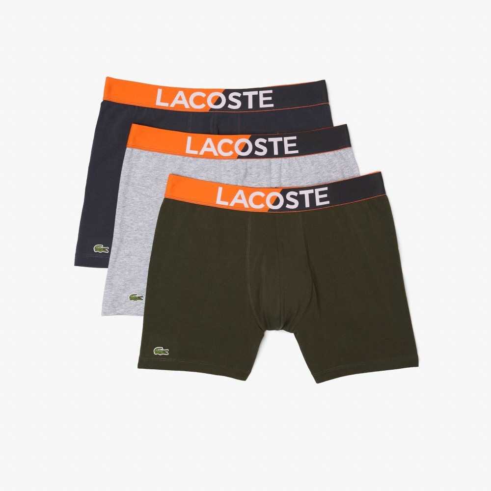 Lacoste Branded Midja Boxer Brief Three-Pack Mörkgrå Khaki Gröna Grå | MEBPT-0246