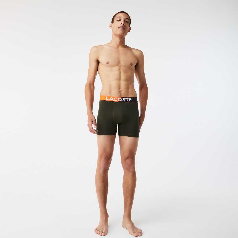 Lacoste Branded Midja Boxer Brief Three-Pack Mörkgrå Khaki Gröna Grå | MEBPT-0246