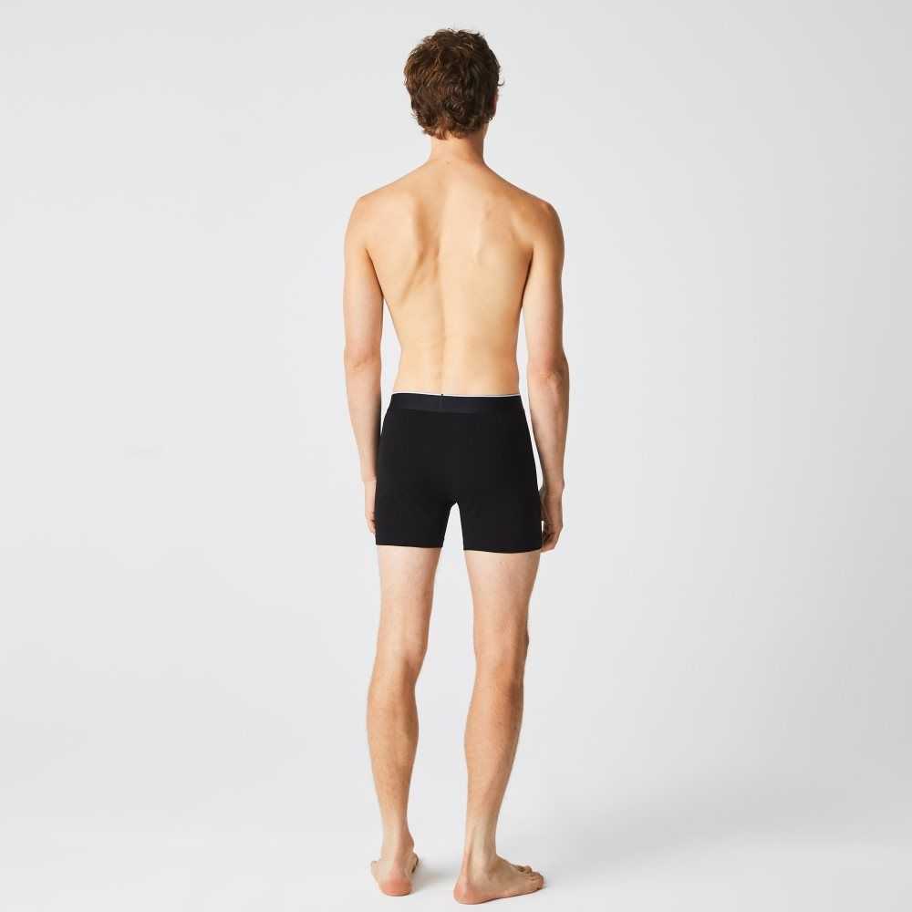 Lacoste Branded Midja Long Stretch Bomull Boxer Brief 3-Pack Svarta Grå | QMLIJ-9706