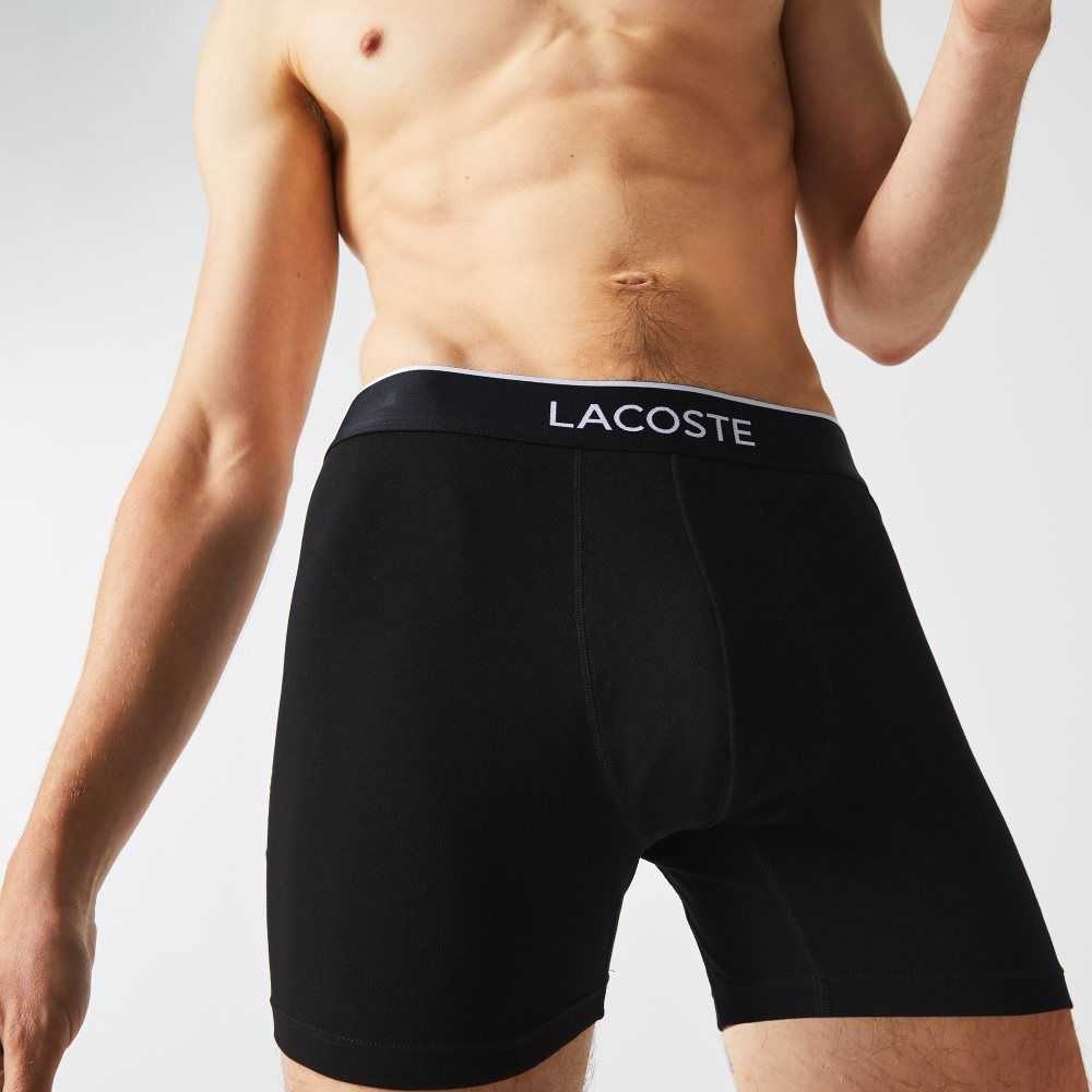 Lacoste Branded Midja Long Stretch Bomull Boxer Brief 3-Pack Svarta Grå | QMLIJ-9706