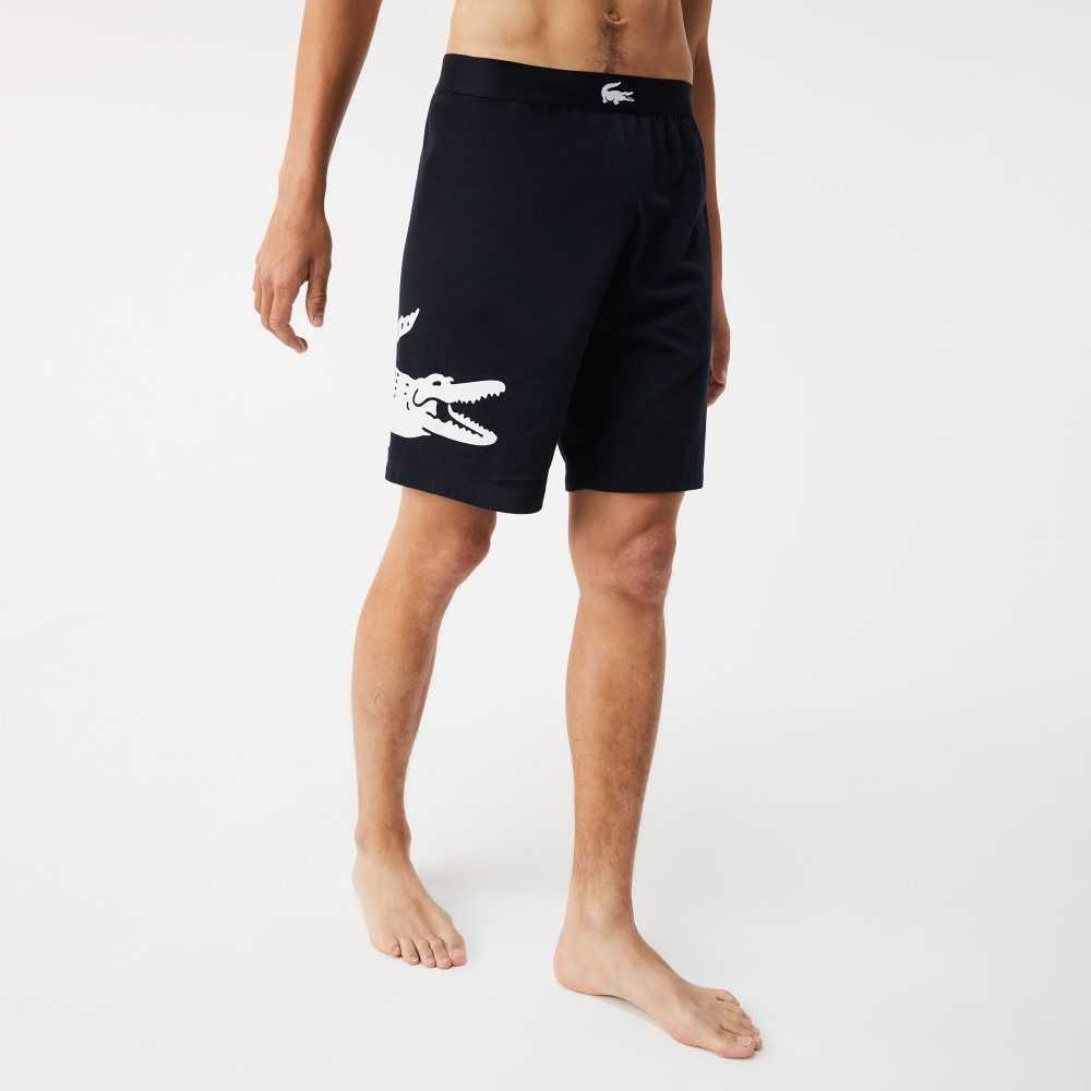 Lacoste Branded Stretch Bomull Lounge Shorts Marinblå Blå Vita | SQBKZ-0723