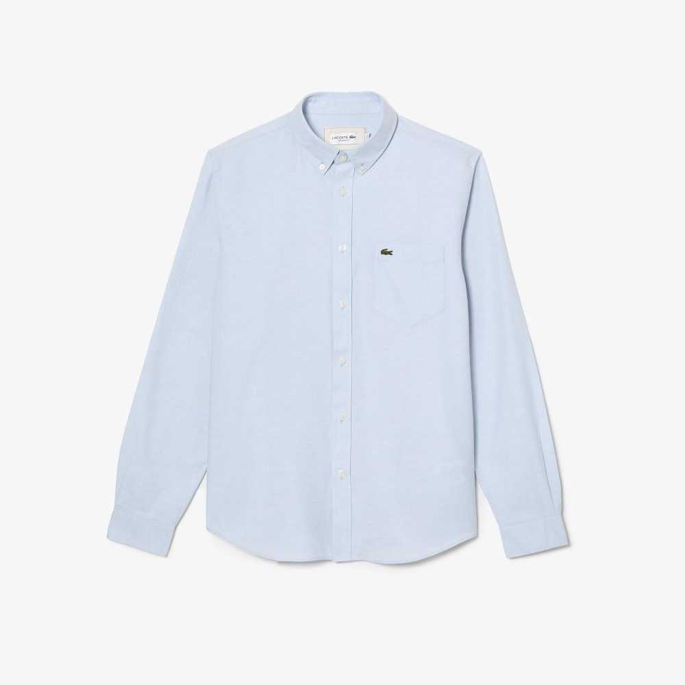 Lacoste Buttoned Collar Oxford Bomull Blå | PAHKQ-3027