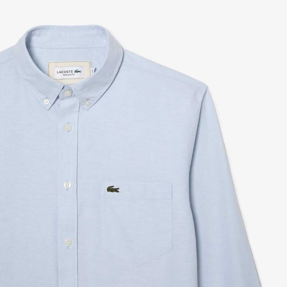 Lacoste Buttoned Collar Oxford Bomull Blå | PAHKQ-3027