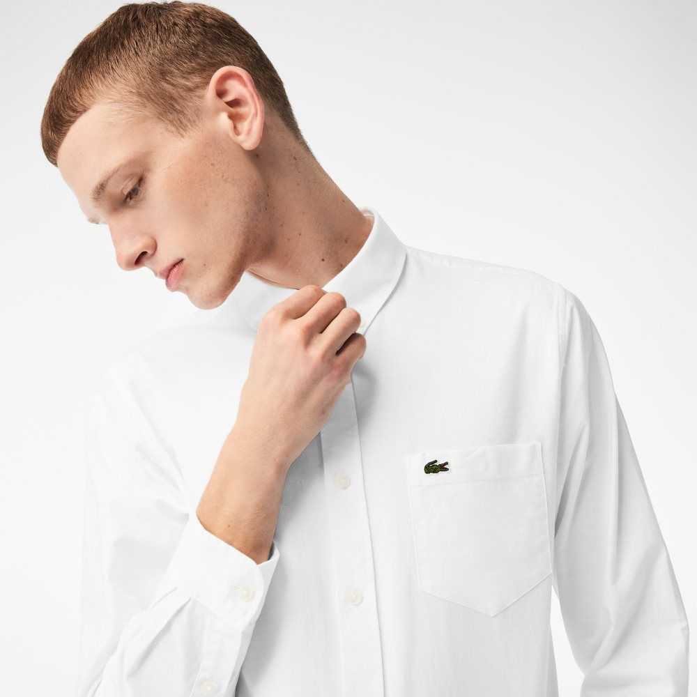 Lacoste Buttoned Collar Oxford Bomull Vita | ZLNDI-7082