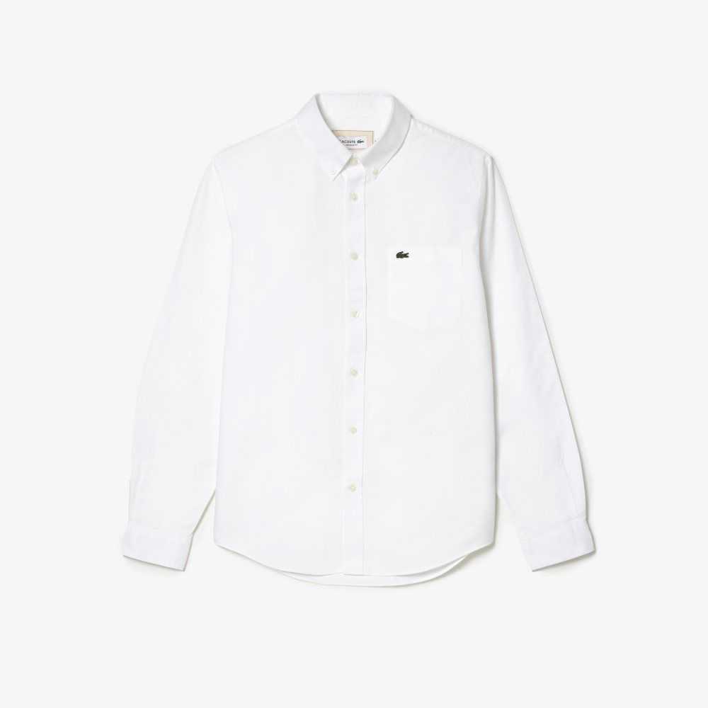 Lacoste Buttoned Collar Oxford Bomull Vita | ZLNDI-7082