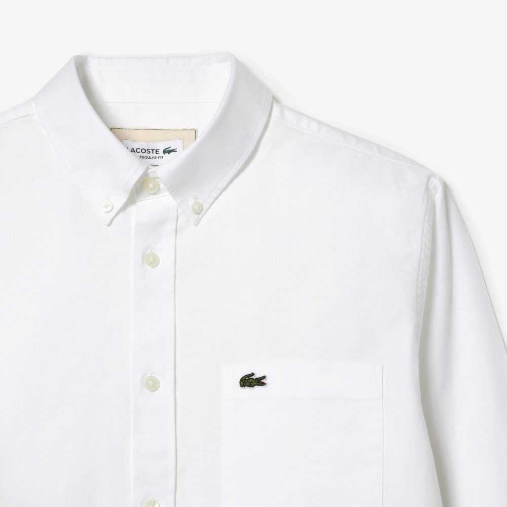 Lacoste Buttoned Collar Oxford Bomull Vita | ZLNDI-7082