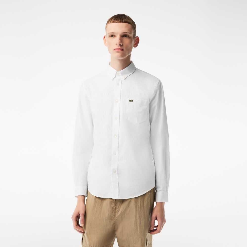 Lacoste Buttoned Collar Oxford Bomull Vita | ZLNDI-7082