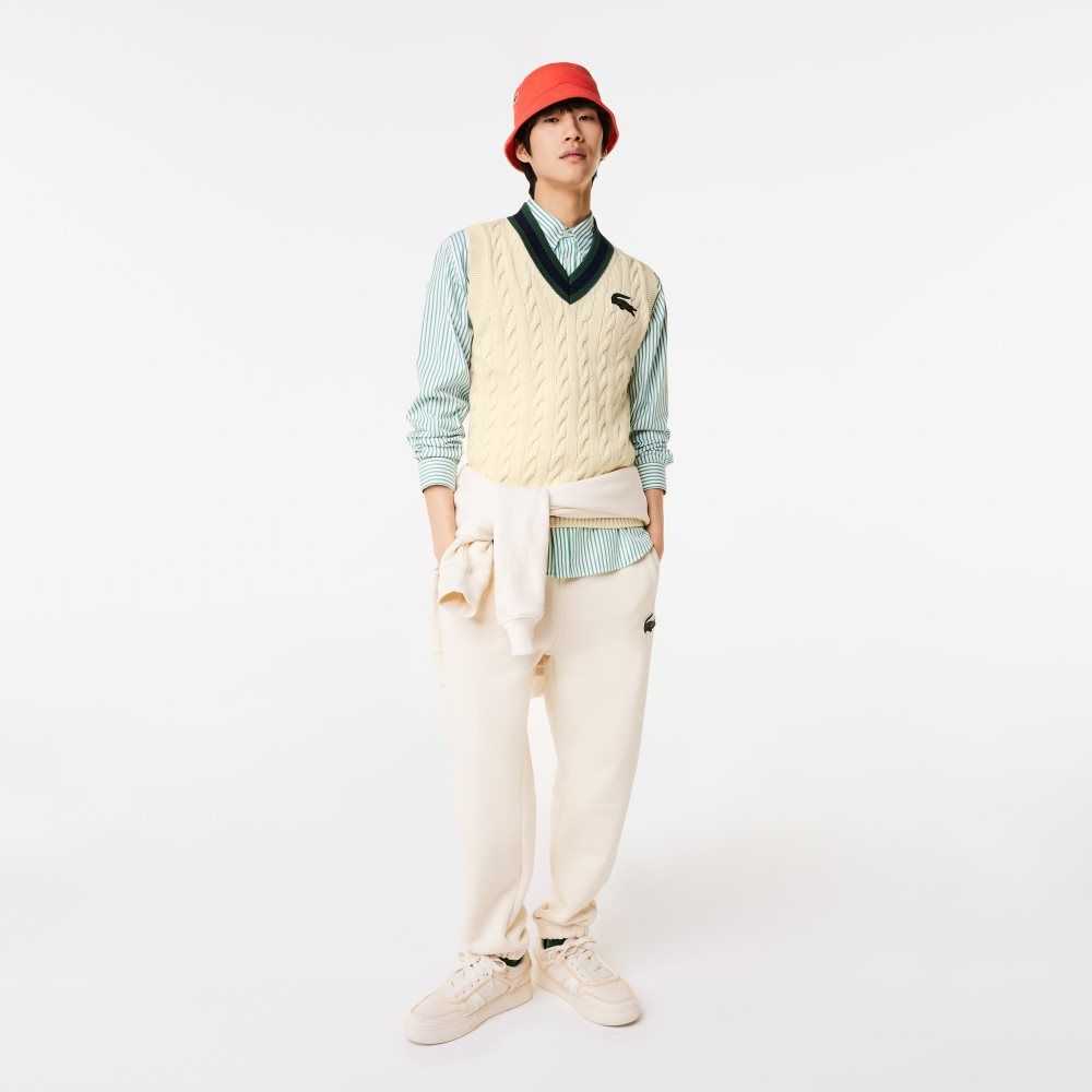 Lacoste Cable Knit Vest in Organic Bomull Vita | AMHTC-6298