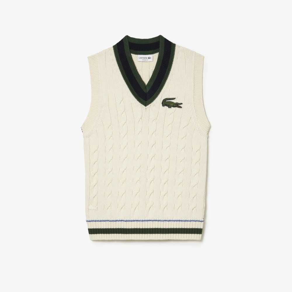 Lacoste Cable Knit Vest in Organic Bomull Vita | AMHTC-6298