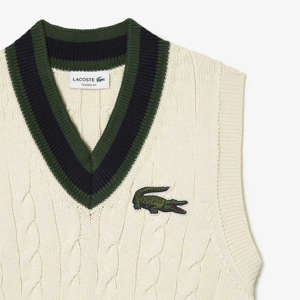 Lacoste Cable Knit Vest in Organic Bomull Vita | AMHTC-6298