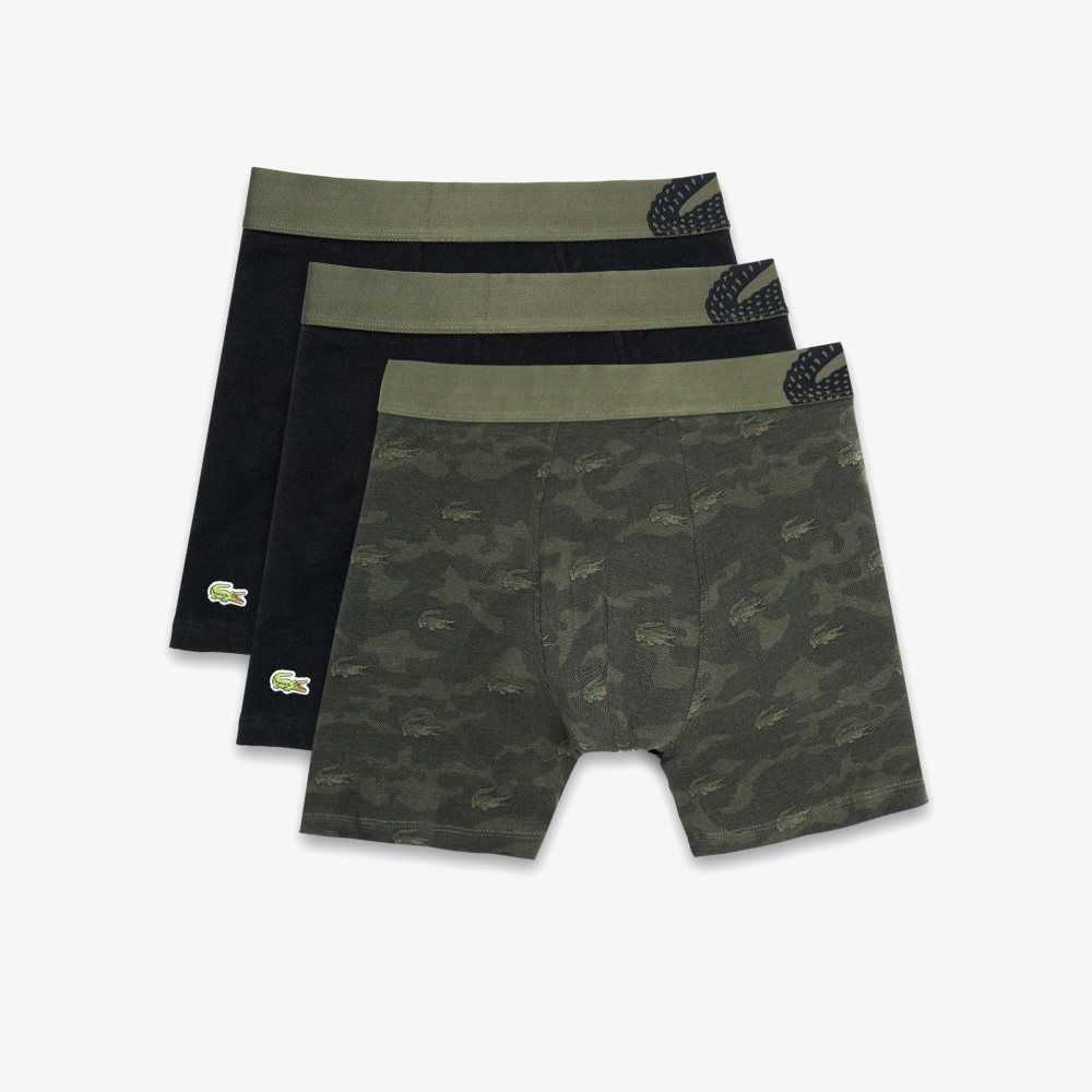 Lacoste Camouflage Print Boxer Brief 3-Pack Khaki Gröna Svarta | AVKBX-1403